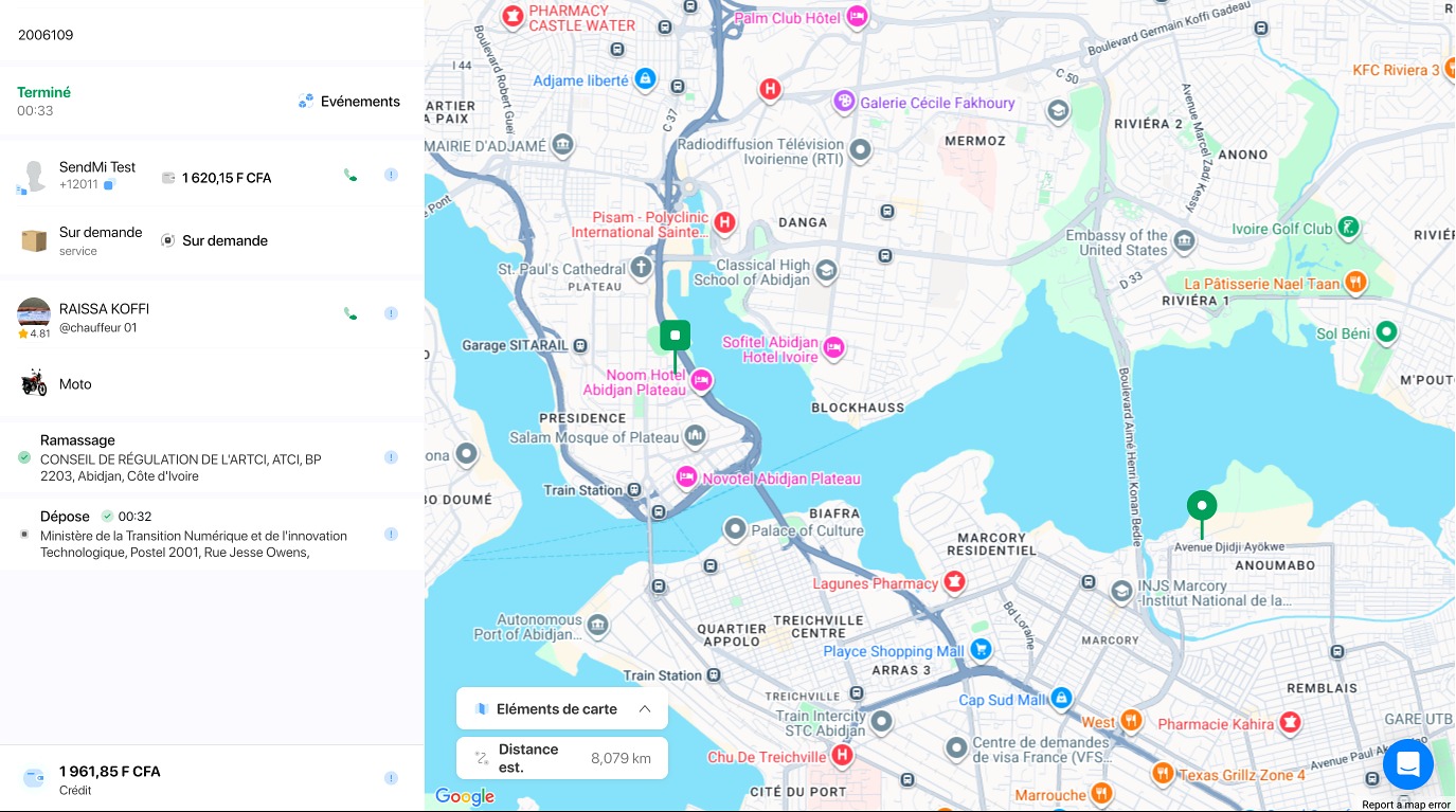 Tableau de bord Entreprise SendMi : suivi des livraisons, historique et gestion des courses